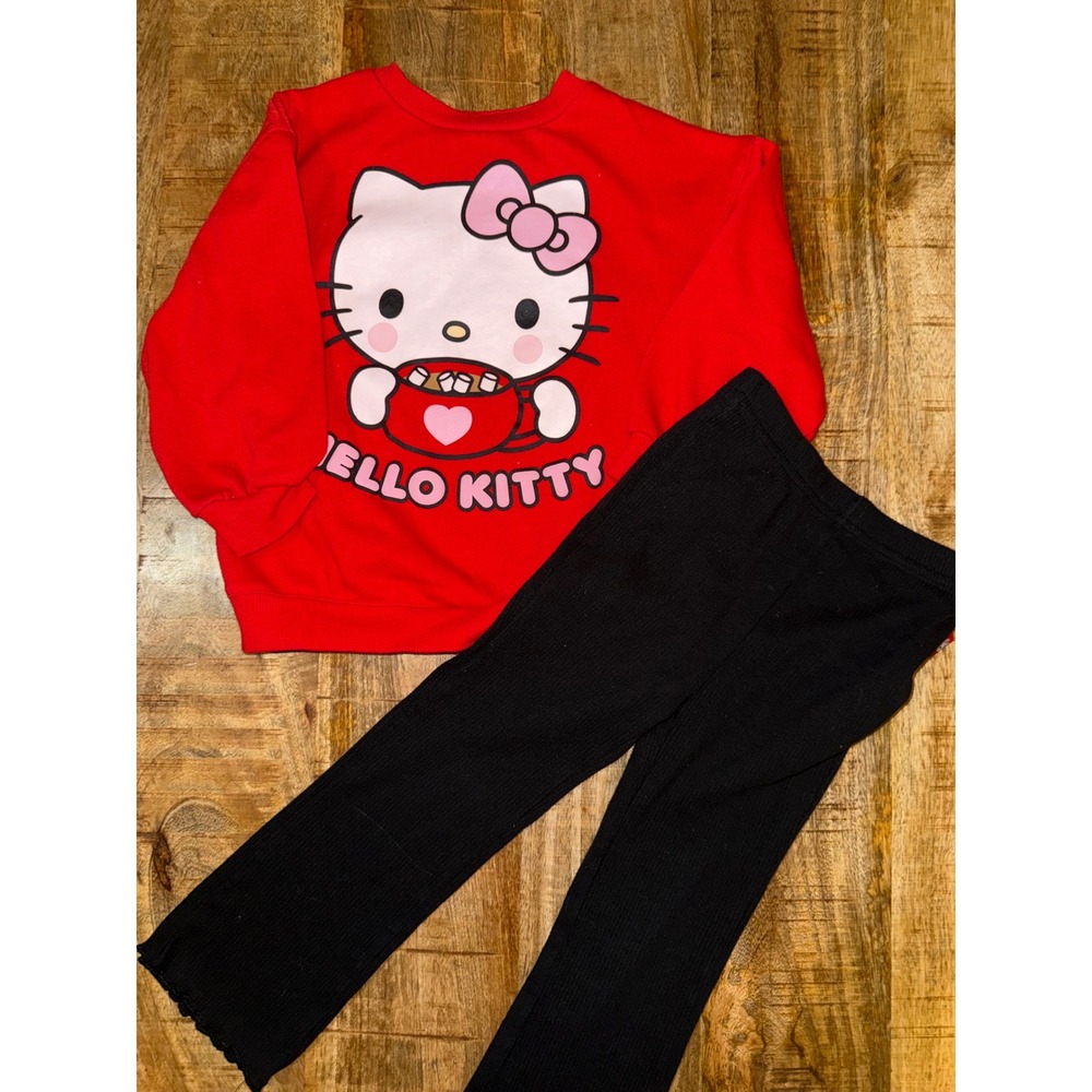 Sanrio Hello Kitty Red Sweatshirt and Black Ribbed Leggings Set 4T